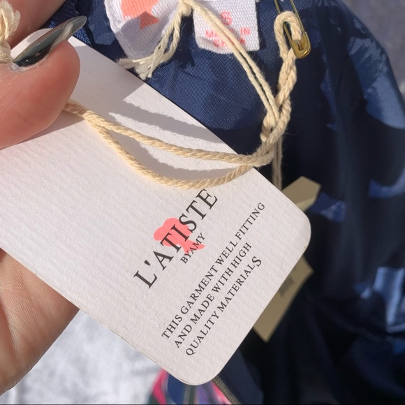 NWT Small L’atiste Floral Off Shoulder Cap Sleeve Mini Dress Prom Hoco Wedding - Picture 11 of 12